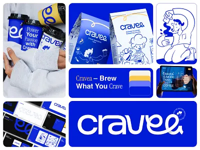 CRAVEA - Coffee Branding and Case Study barista brand identity branding case study character coffee cravea foods illustration lineart illustration logo mascot packaging vector vibrant