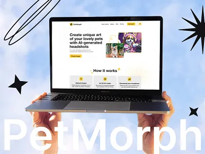 PetMorph - AI Pet Portrait Generator Landing page ai clean design dark mode design image landing page modern page pet saas shot style ui uiux ux web web design website