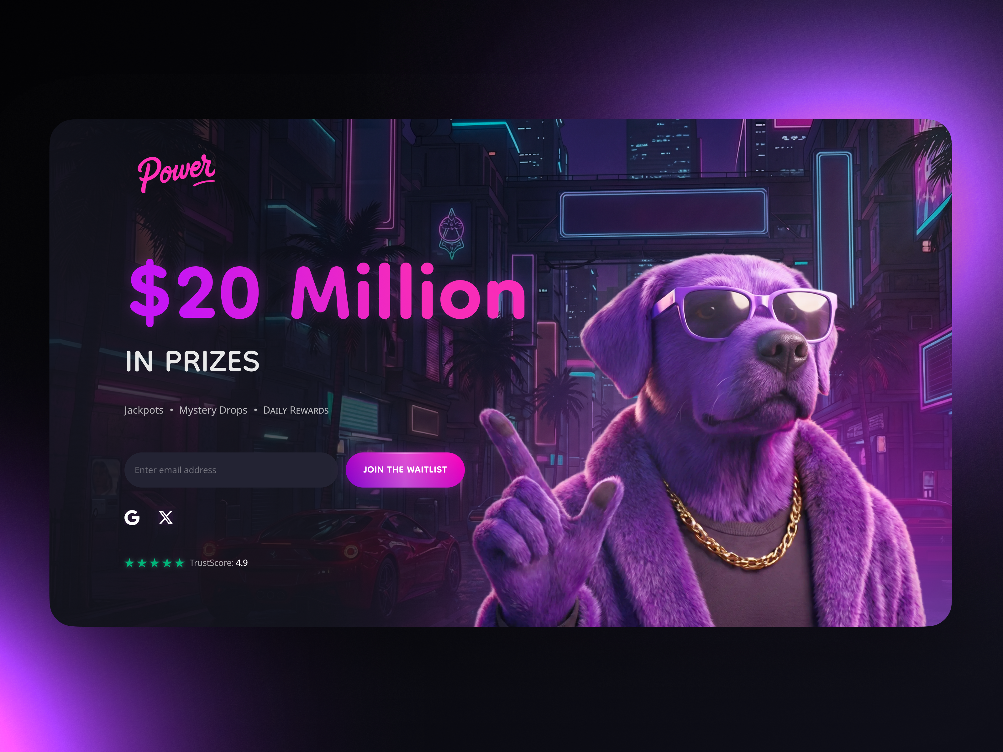 Power Lottery — Dark Neon Landing Page for Web3 Gaming Platform