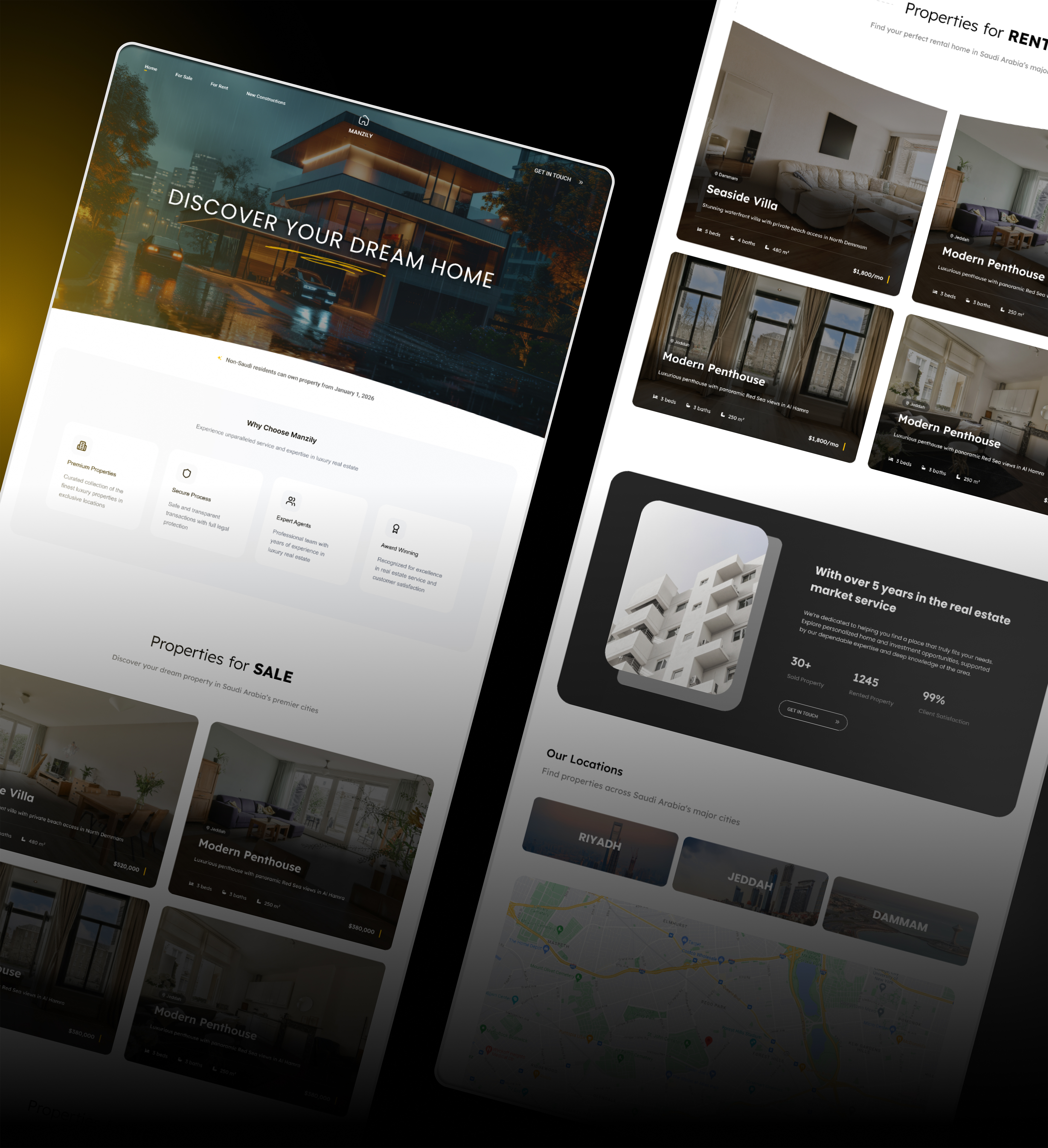 Manzily - Real state platform UI UX design architecture design luxury marketing marketplace modern properties real estate ui website