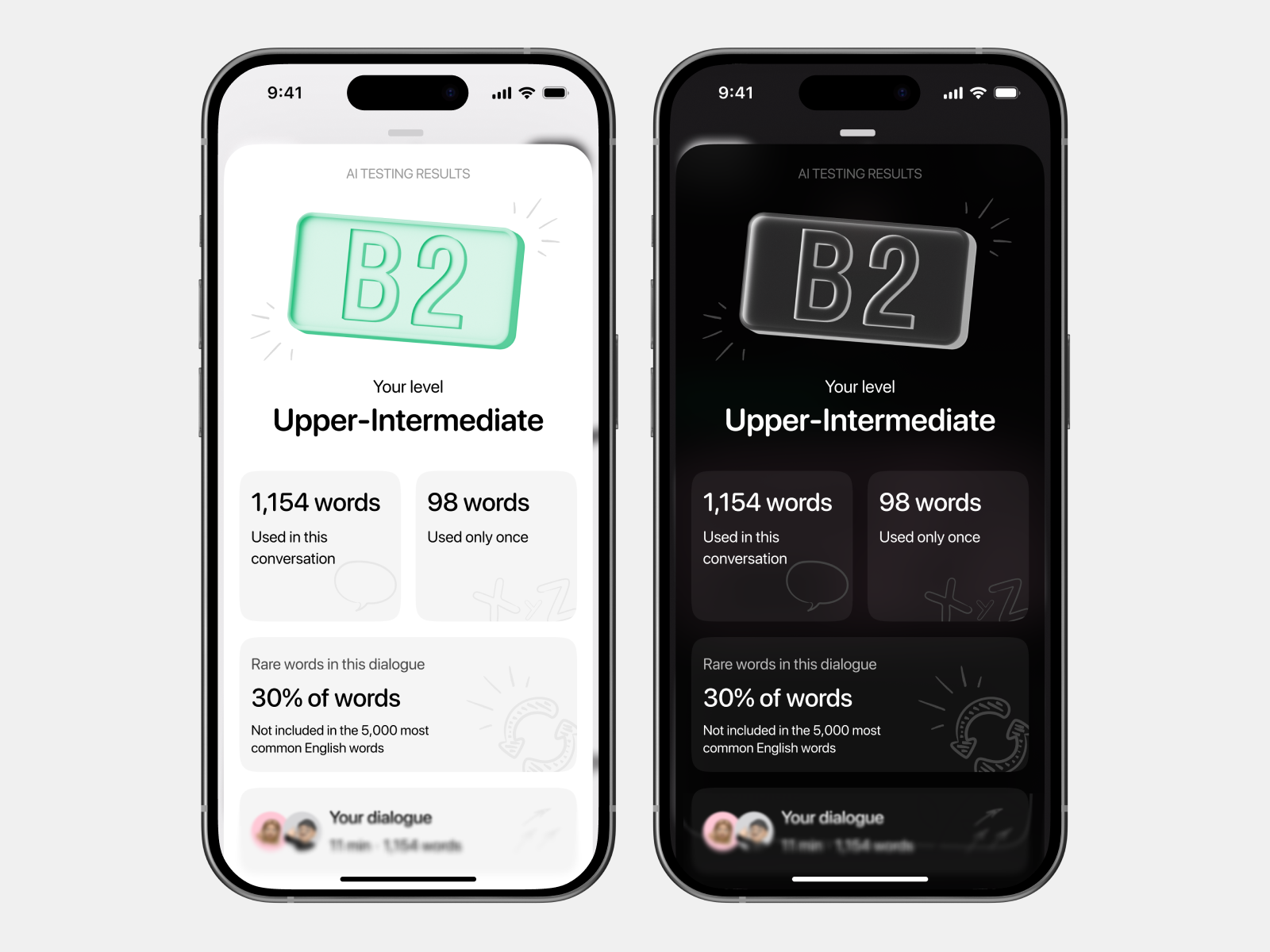 AI English Level Insight ai app design english ios iphone minimal mobile ui ux