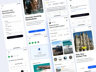 Travel App adventure app android app booking app dashboard ui flight booking hotel booking ios app itinerary planner map ui mobile app design navigation app tourism app travel app travel ui travel ux trip planning ui design ux design vacation app
