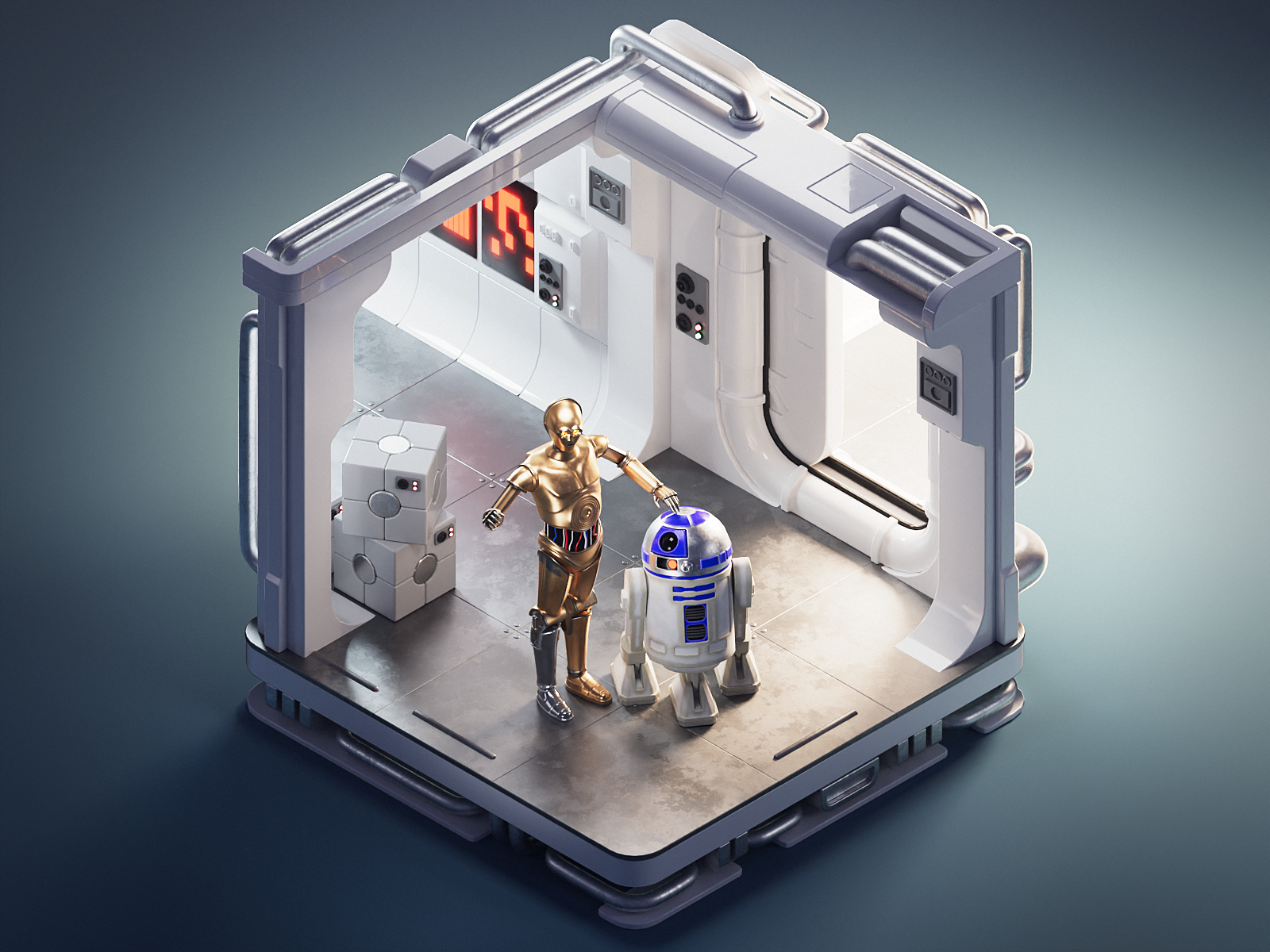 Star Wars: Tantive IV 3d animation blender diorama droids illustration isometric render star wars