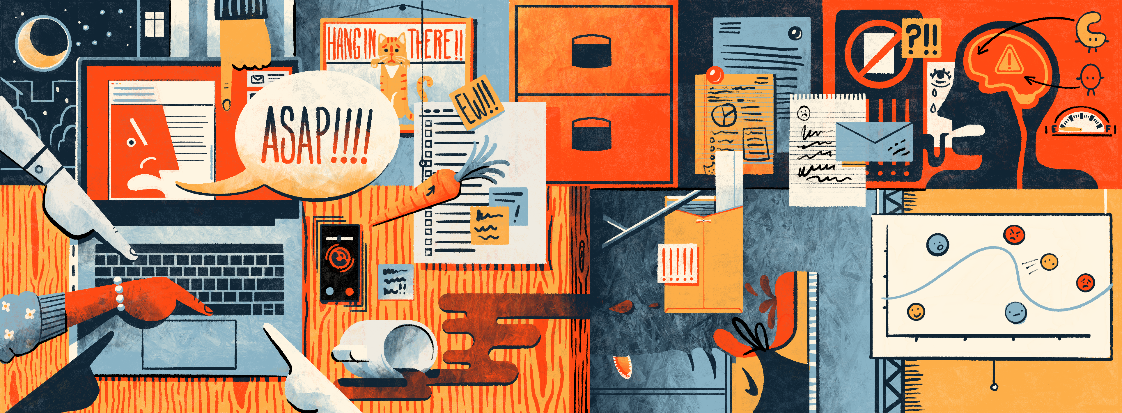 Fear and Other F Words in the Workplace hero illustration amygdala editorial fear illustration laptop mental health procreate work