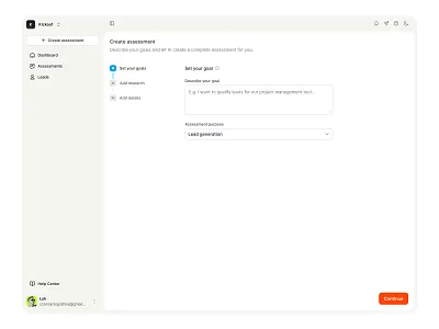 Set your goal (AI entry point) ai ai agent ai creation app assessment create process product design progress saas steps web