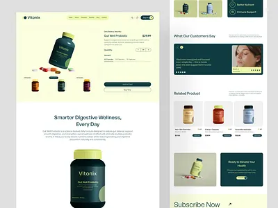 Vitonix – Gut Well Probiotic | Product Details Page brand branding clen ui doctor ecommerce health healthcare landing logo modern onlineshop pills product details page shopify skincare supplements ui ux vitonix website