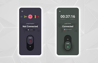 Daily UI :: 015 On/Off switch for a VPN. appdesign appui dailyui designchallenge digitaldesign experiencedesign mobile mobiledesign newtwork private start ui uichallenge uiux uiuxdesign userinterface virtual virtualprivatenetwork vpn vr