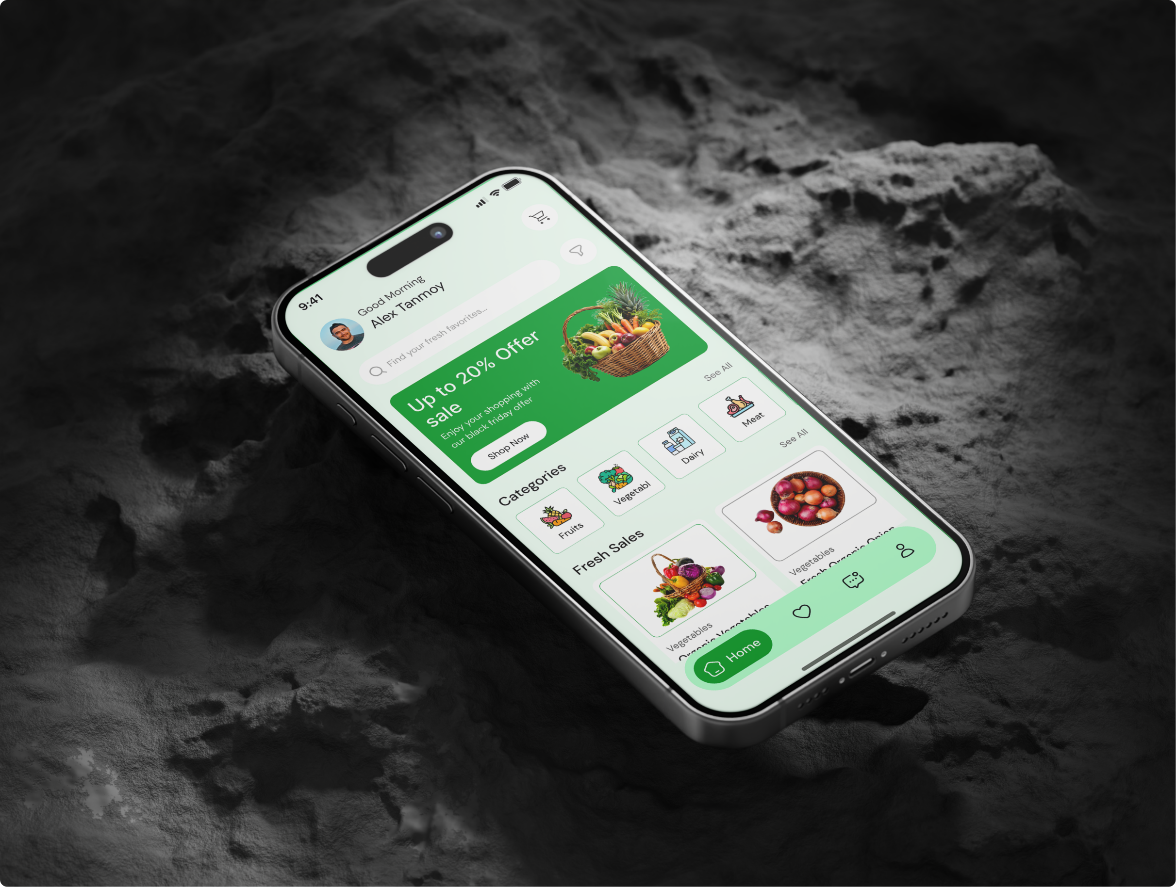 Farm-Fresh Groceries, One Tap Away delivery app ui ecommerce app food delivery app fresh food fresh produce green ui grocery app grocery store app ios app ui minimal ui mobile app design modern app design online grocery organic vegetables product detail page shopping app ui ux design