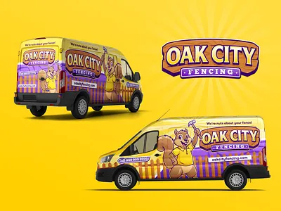Oak City Fencing brand cartoon fence fencing home service home service branding illustration mascot squirrel vector