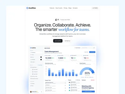 AuraFlow — SaaS Task Management Template dashboard landing page management product design productivity project management saas system task task tracking web workspace