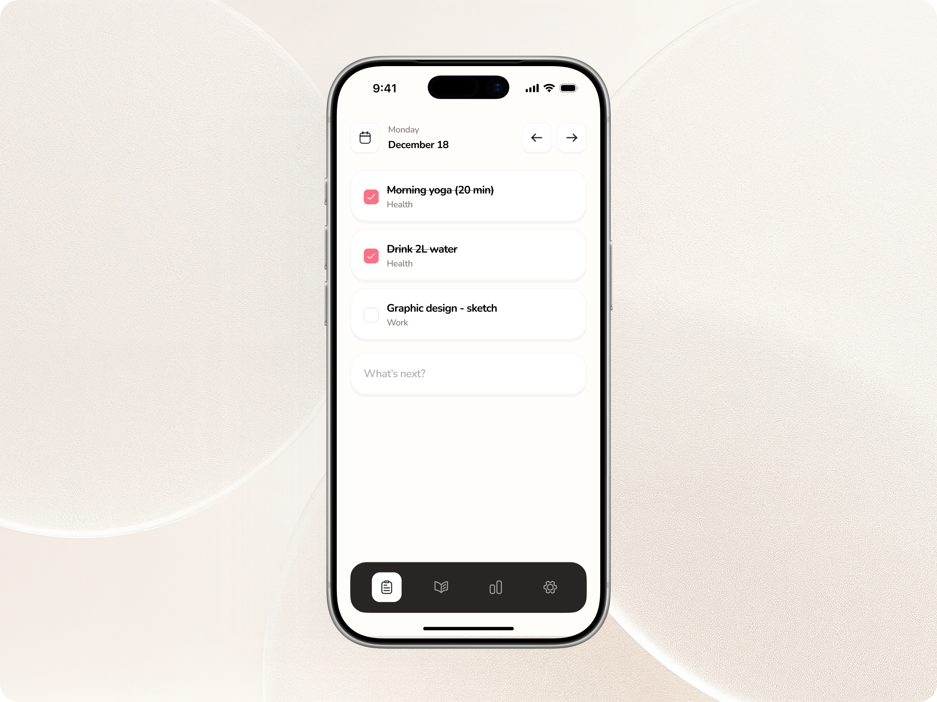 Daily Habits & Tasks — Minimal To-Do App UI calm design clean ui daily planner focus habit tracker ios app design minimal app minimal ui mobile app design mobile ui modern mobile ui productivity app soft ui task manager to do app todo list ui design ux design wellness app