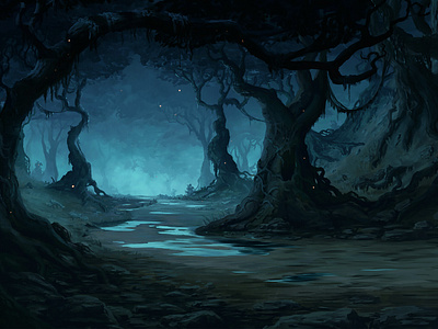 Spooky Woodlands background book concept cover creepy dark environment fantasy forest horror illustration scary wood woodelands