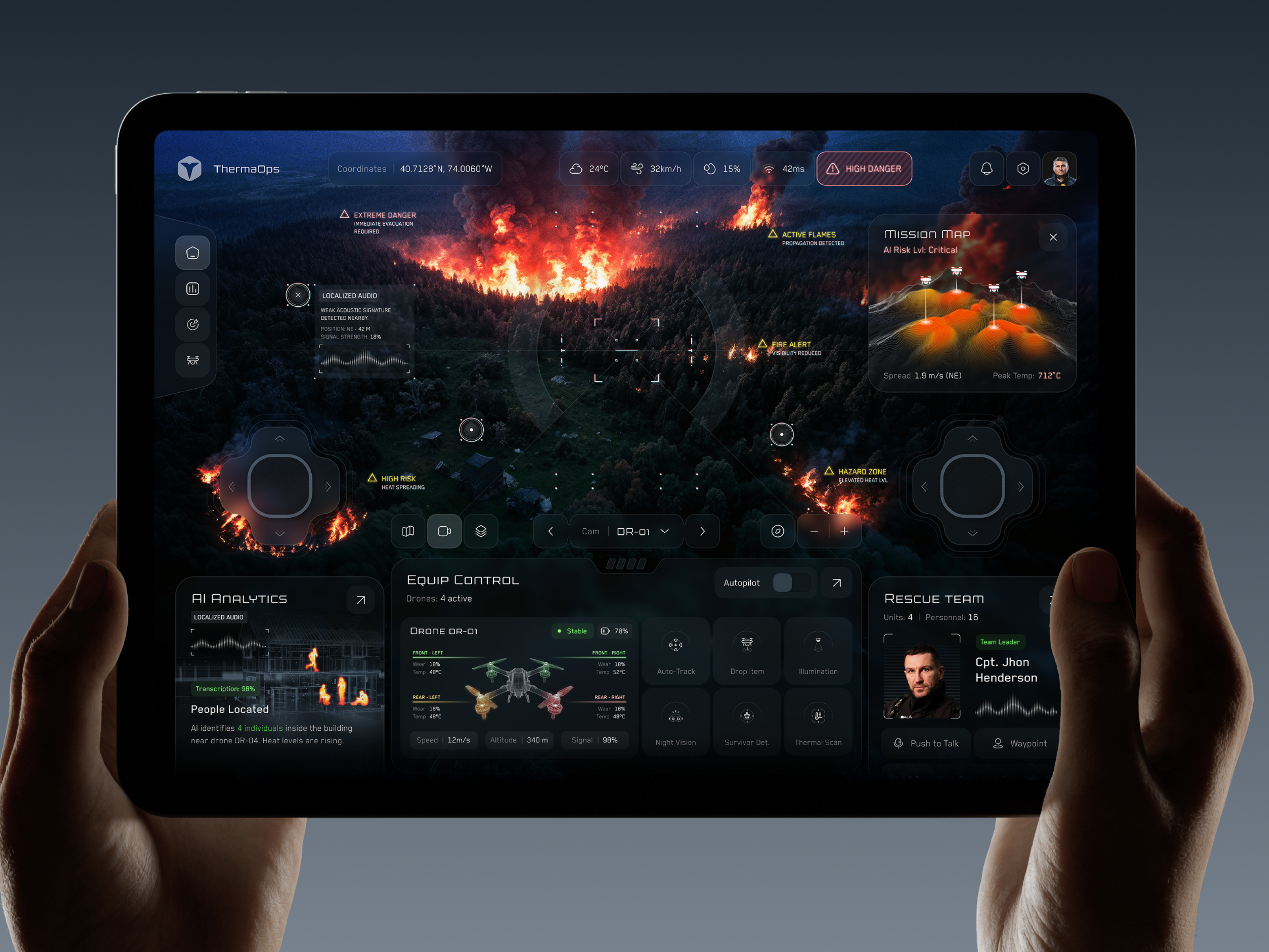 ThermaOps - Rescue Drone Control Dashboard ai ai analytics aidesign app artificial intelligence dashboard designconcept drone dronedesign inspiration missionc control panel dashboard product design rescue ops scifidesign tablet technology thermal scan uiux