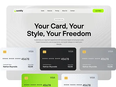 Smart & Stylish Card UI – Cardify Landing Page Concept app banking app credit card debit card design digital wallet finance ui financial technology fintech fintech design interface landing page minimal ui modern design payment app responsive design ui ui design ux design web design