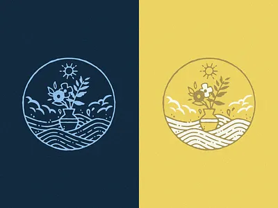 Tossed in the Waves badge flowers icon illustration ocean vase water