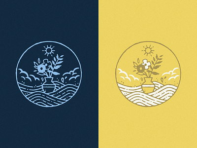 Tossed in the Waves badge flowers icon illustration ocean vase water