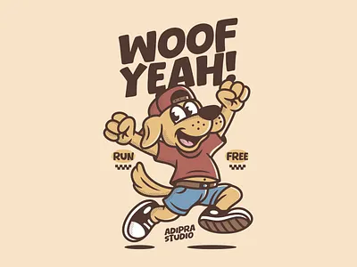 Happy dog character adipra adipra std adipra studio adpr cartoon dog cute character dog illustration dog mascot fun design happy character merch illustration playful dog printable art retro cartoon sticker design sticker mockup streetwear illustration t shirt design vector illustration