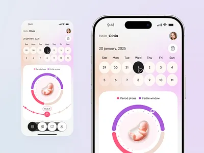 Pregnancy & Period Tracker App UI | Women’s Health Mobile App app app design healthcare app home paege menstrual cycle mobile mobile app mobile app design period tracker pregnancy app pregnancy journey pregnancy tracker pregnancy tracking app tracking app women health app