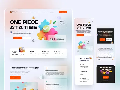 3D & Glassmorphism Hero Section career clean consulting glassmorphism gradient hero section landing page mobile design pastel puzzle responsive soft ui web design website