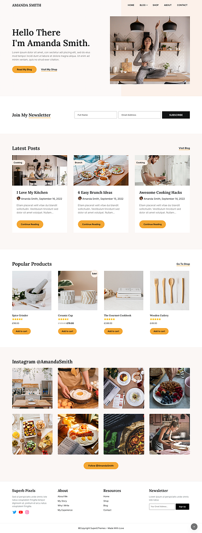 Food / cooking WordPress theme for bloggers blog blogging branding ecommerce food minimalist personal restaurant review seo theme ux web website wordpress