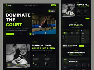 PADEL — Smart Padel Club Management Platform UI analytics dashboard booking app club management dark ui fitness app futuristic ui padel saas dashboard sports app sports tech ui ux design web app design