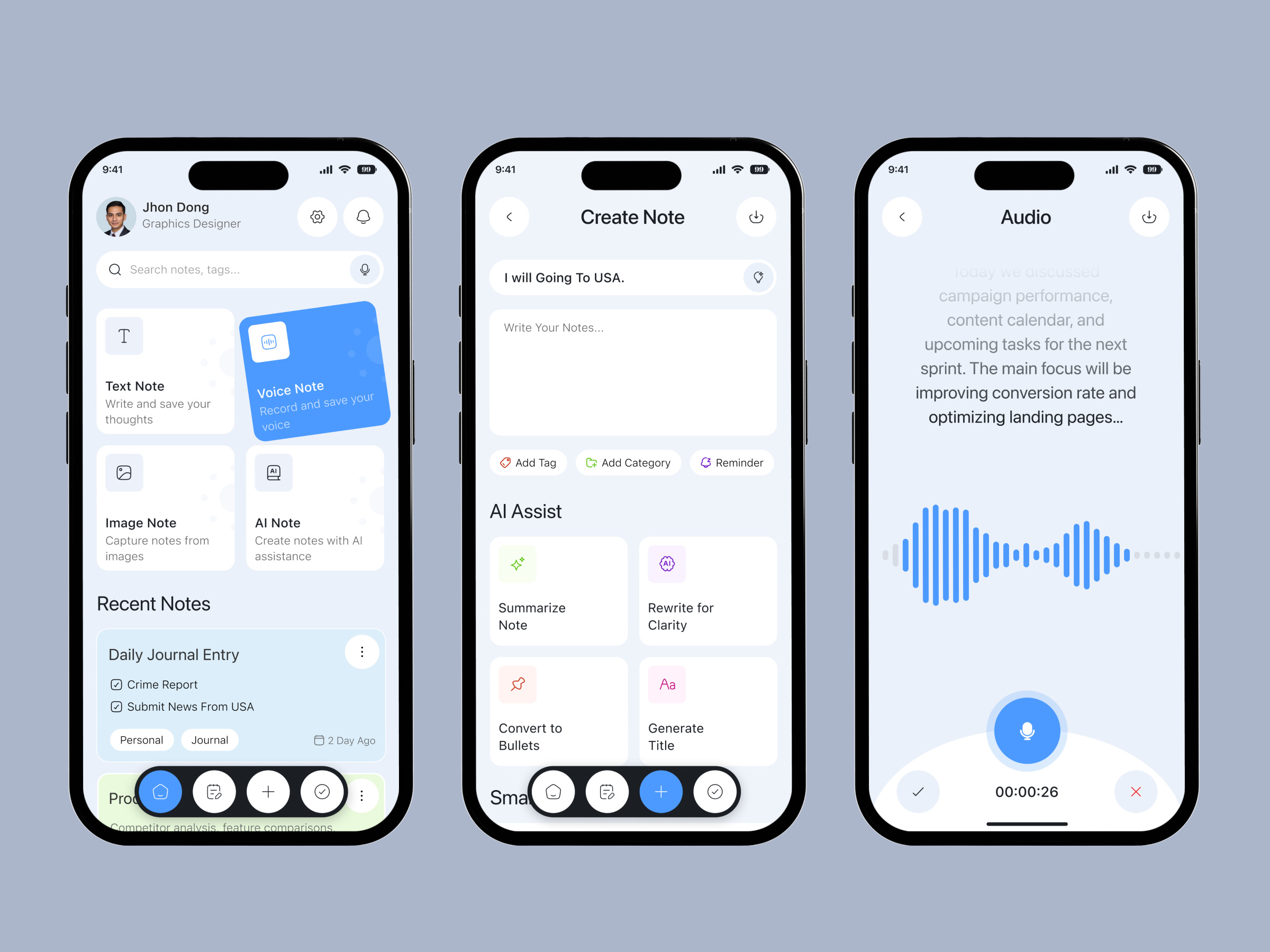 Example of Smart Notes App – Mobile UI/UX Design