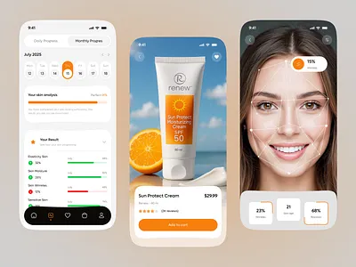 SkinCare — AI Smart Skin Diagnosis & Daily Care ai ai skincare ai ux app beauty beauty tech branding clean ui cosmetics dashbord design health app health tech mobile mobile app skin analysis skincare skincare app smart ui