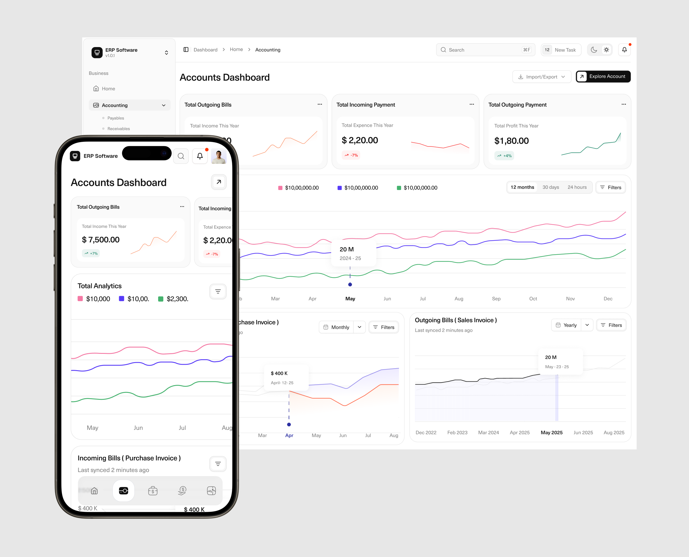 Accounts Dashboard - Responsive account accounts dashboard responsive analytics dashboard b2b b2b dashboard design chart clean ui crm dashboard desktop erp minimal mobile app mobile web product design saas dashboard user experience user interface webdesign