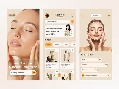Smart Skin Care Mobile App ai in beauty app design beauty app design beauty product app ios mobile mobile app personalized beauty skin care app design skincare app smart beauty smart skin wellness app