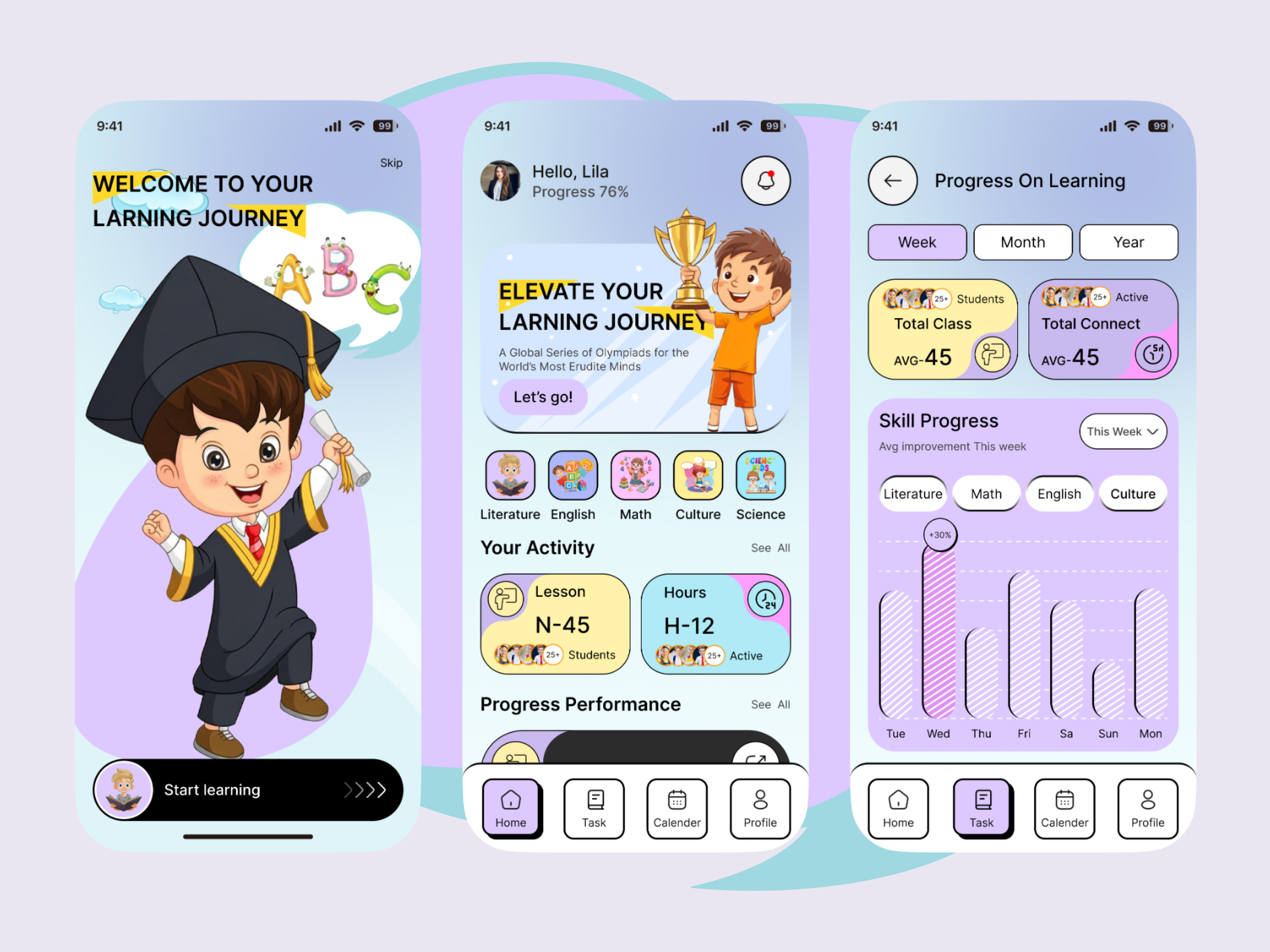 Modern Education Mobile App UI app design edtech education education app elearning illustration ui kids app kids education kids learning learning learning app learning dashboard mobile app onboarding screen playful design progress tracking smart learning student dashboard ui design uiux