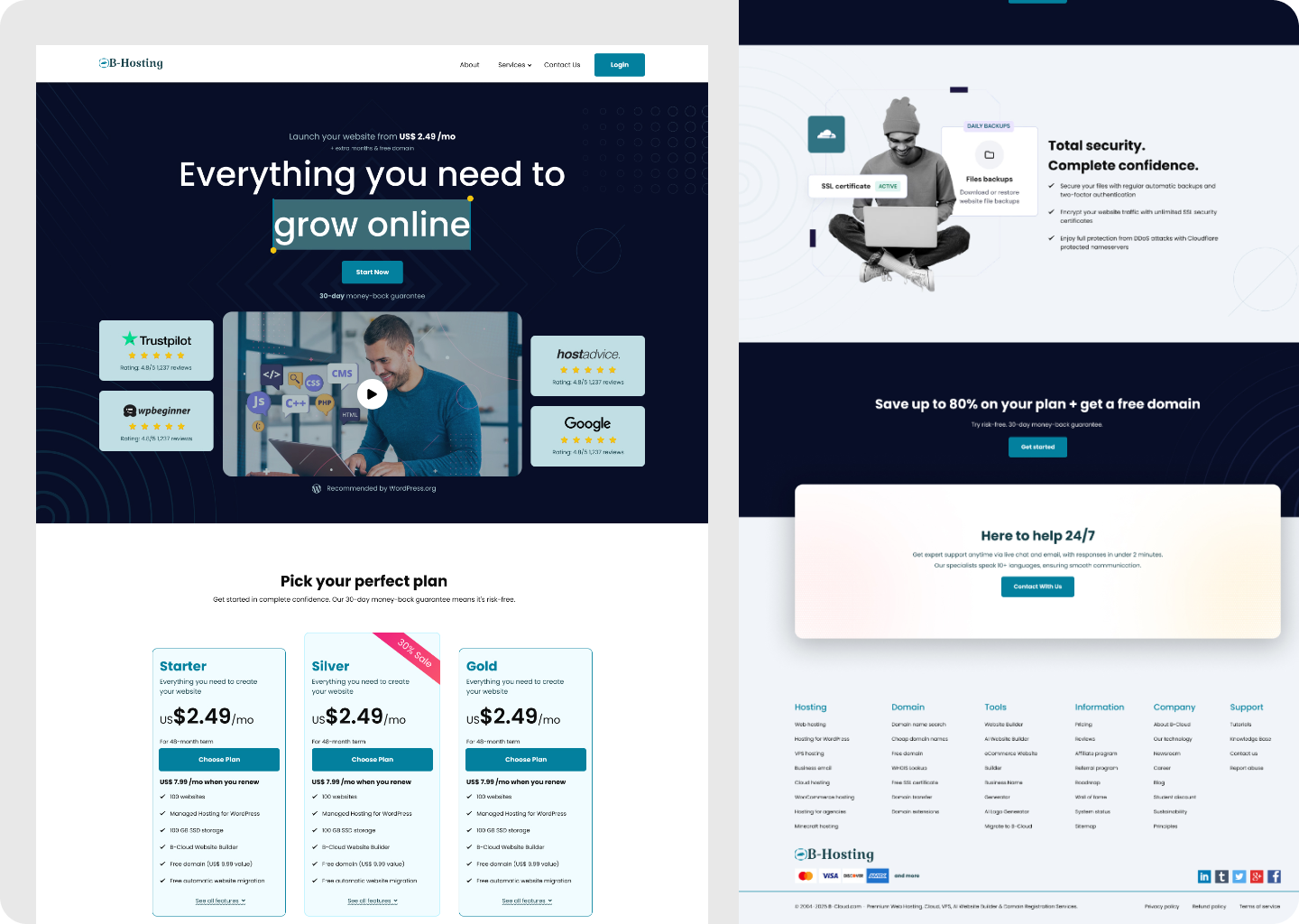 Web Hosting Landing Page UI | Complete SaaS Website Design conversion dashboard hosting hosting pricing ui hosting service website design landing page ux design landingpage modern web hosting ui modernui pricing saas saas landing page ui subscription uiux web hosting landing page webdesign wordpress hosting ui