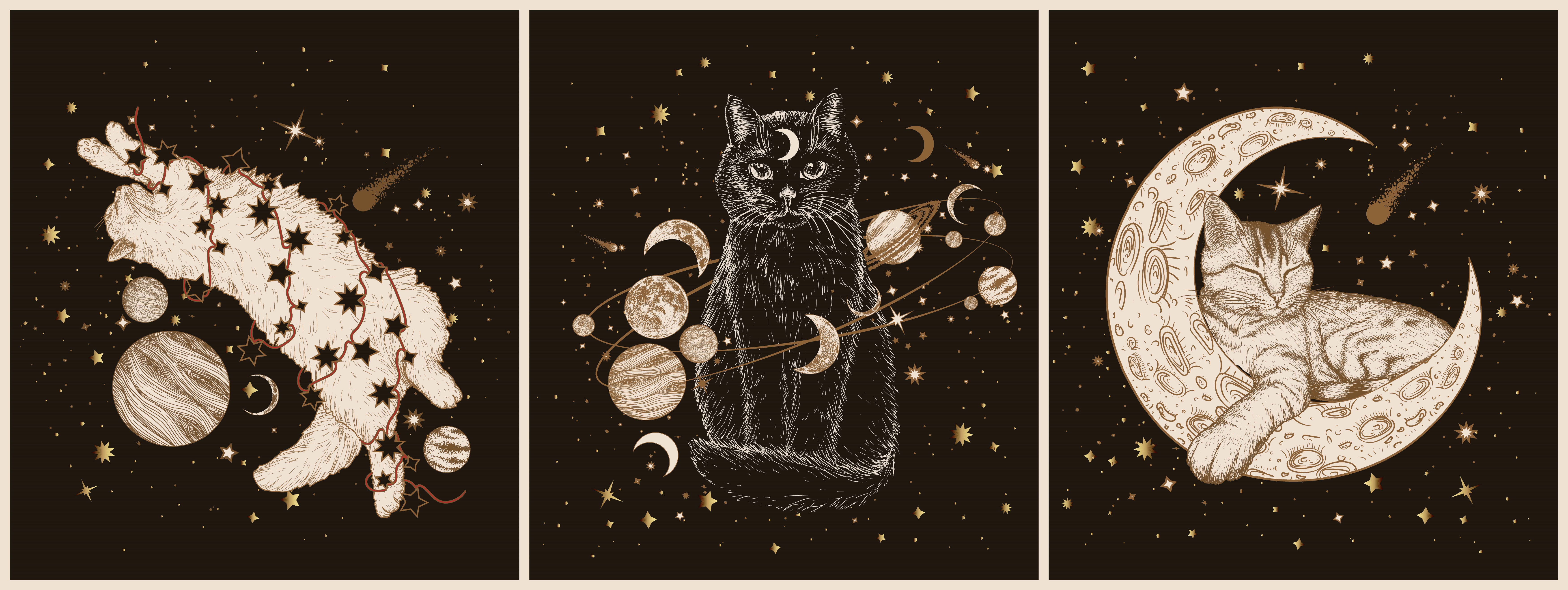 Collection of posters with space line cats art book illustration cats character design characters digital art digital illustration engraving graphics illustator illustration illustrator line art posters print print design vector vector illustation