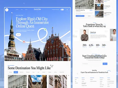 Questia Riga | Tourism Landing Page Design 3d animation branding design figma graphic design illustration landing page logo motion graphics tourism tourism website design toursim website ui uiux ux web design