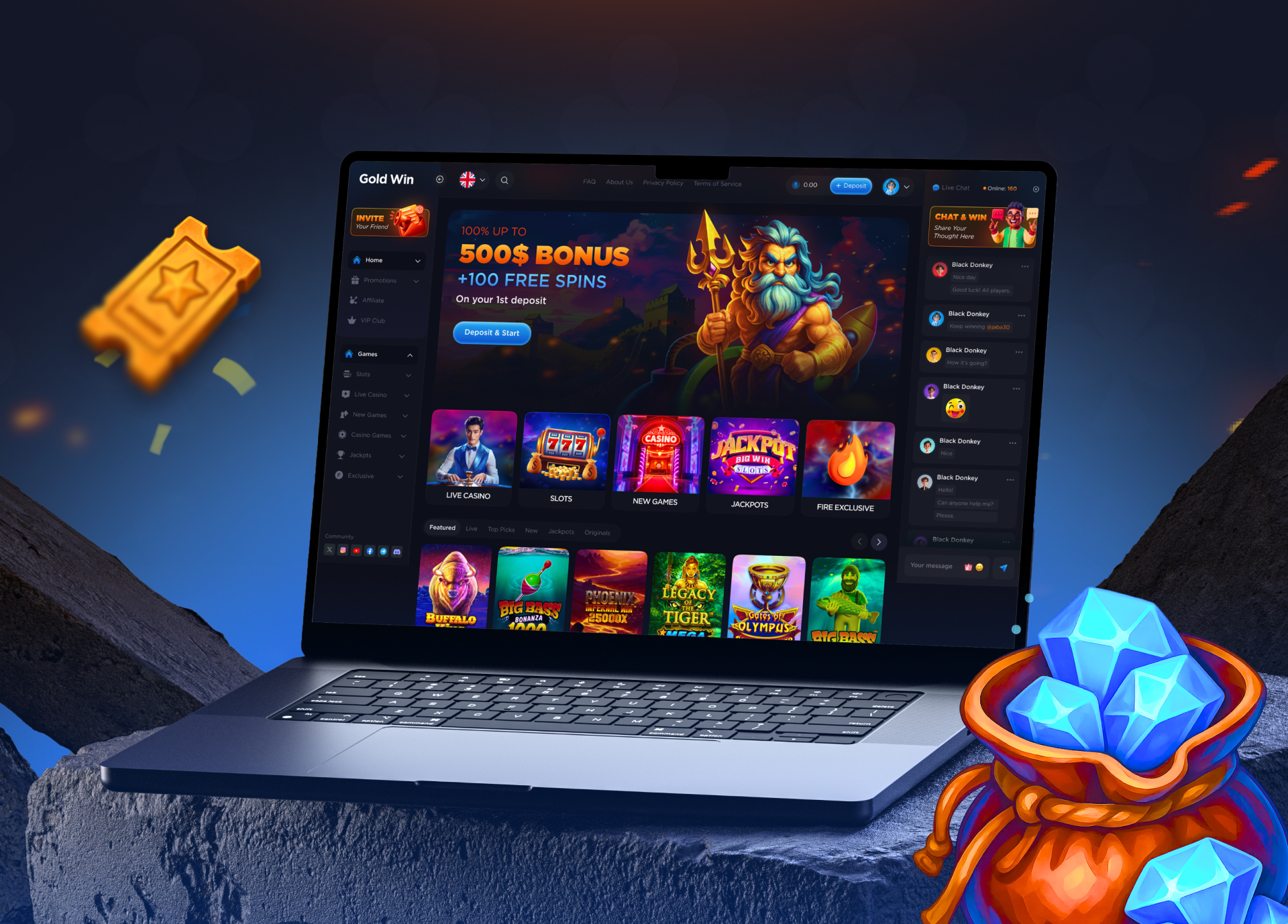 GoldWin - Casino Online casino casino banner casino dashboard casino game casino ui crypto crypto game gambling online game dashboard game online gaming gaming online igaming mini app mini game product design slot game slots ui ux casino web3