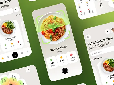 Mobile UI Design for Nutrition Tracking ai app app concept app design camera ui data visualization design system food app health app interface design ios mobile app mobile ui nutrition app product design scanner app startup design ui ux wellness app