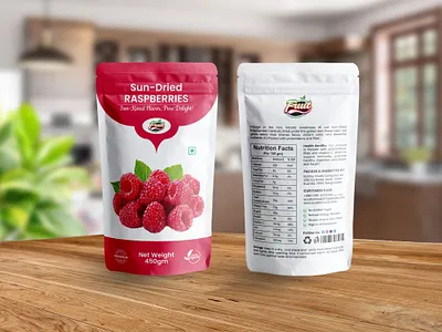 Premium Sun-Dried Raspberry Pouch Packaging Design (Unused) berries branding foil food products graphic design gummies label package packaging packaging design packet design pouch pouch bag pouch packaging design product packaging design raspberries stand up pouch starawberry strawberries sun dried