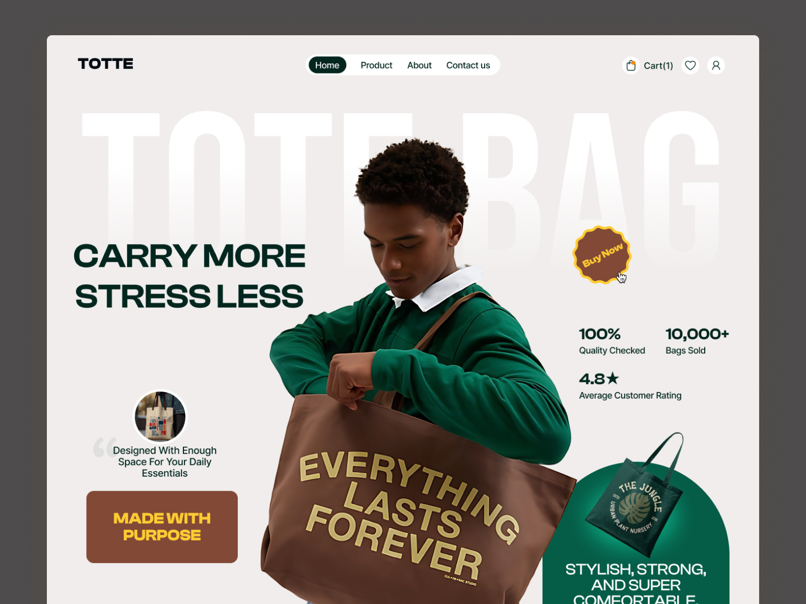 A Clean, Modern Tote Bag Store Website Design branding development ecommerce ecommerce landing page graphic design header section hero section landing page modern bag responsive website shopify shopping techwitpro tote bag ui uiux web webflow