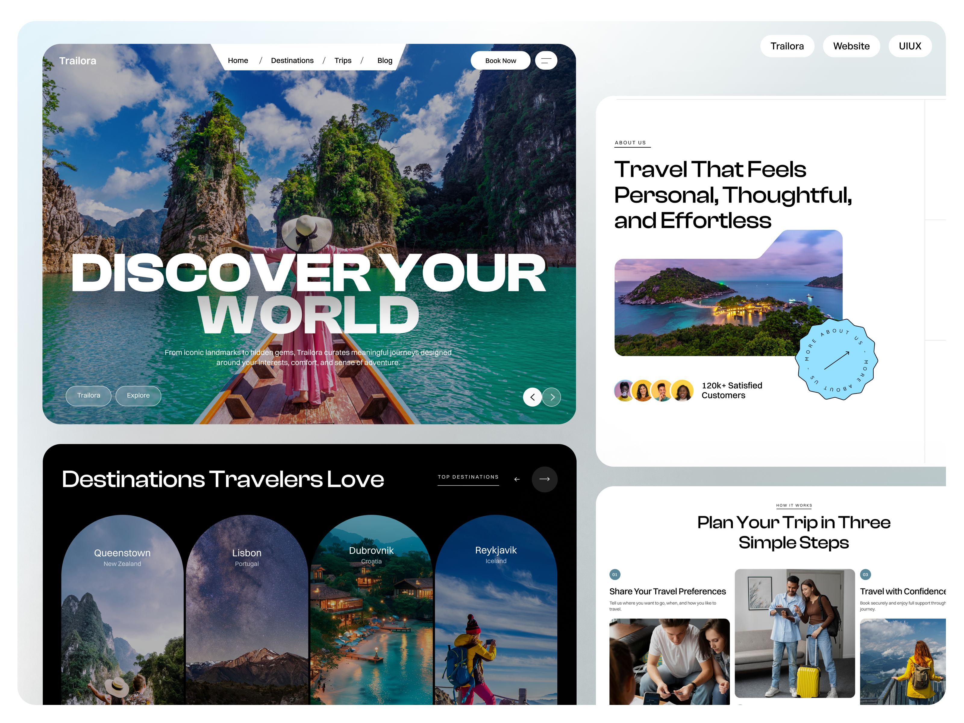 Trailora — Explore the World Travel Platform adventure agency website booking platform design destination hero section hiking holiday landing page lifestyle modern ui nature tourism travel website trip planner uiux vacation web design website website design