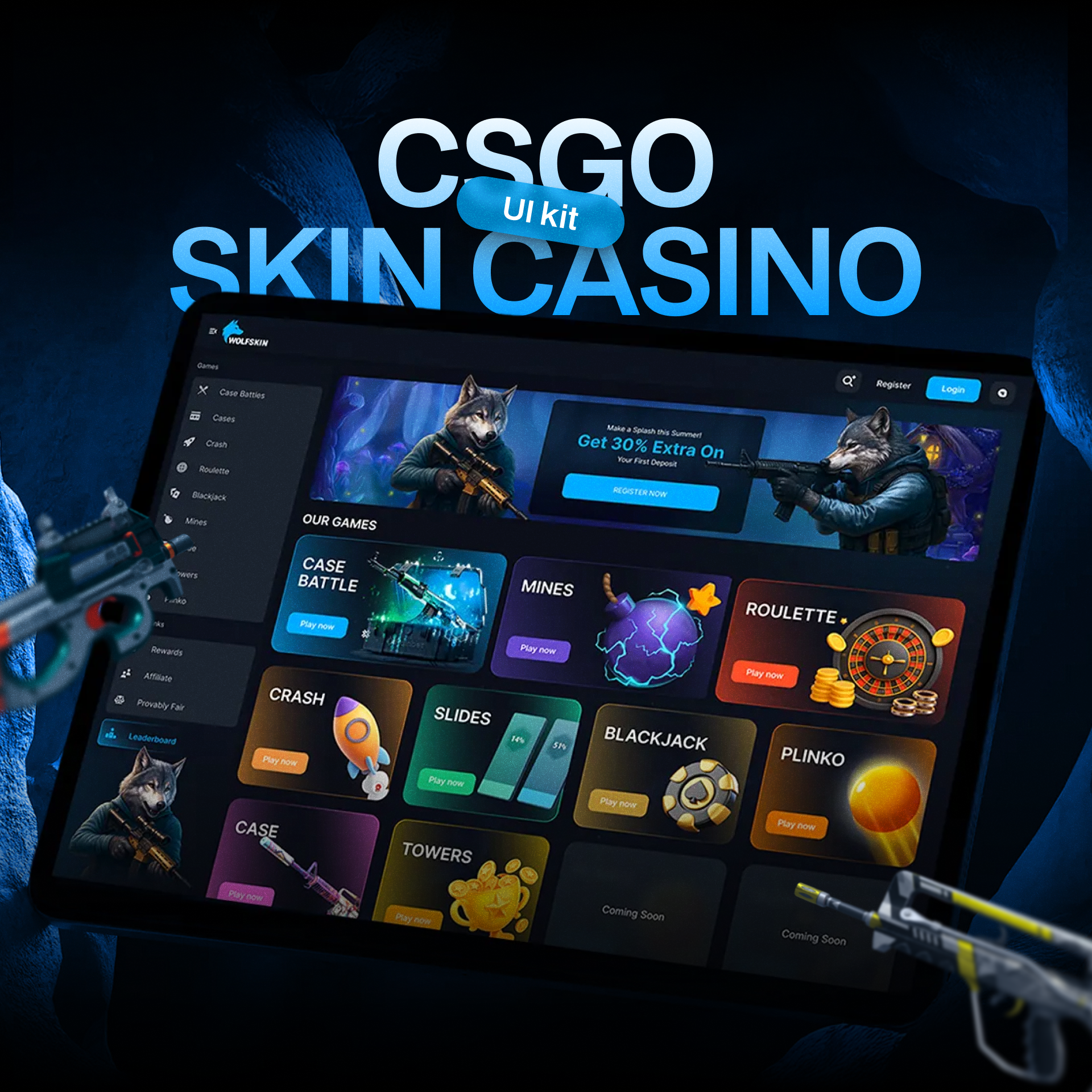 Wolfskin - CSGO Skin Casino UI Kit betting blackjack case case battle case opening casino counter strike crash cs go csgo figma game design gaming mines plinko roulette skin casino slides ui ui design