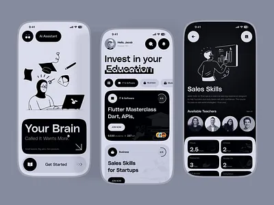AI Education Mobile App UI Design ai app app design clean ui course app e learning education app elearning ios app learning platform minimal ui mobile app modern ui online course online education online learning ui design user experience user interface ux design