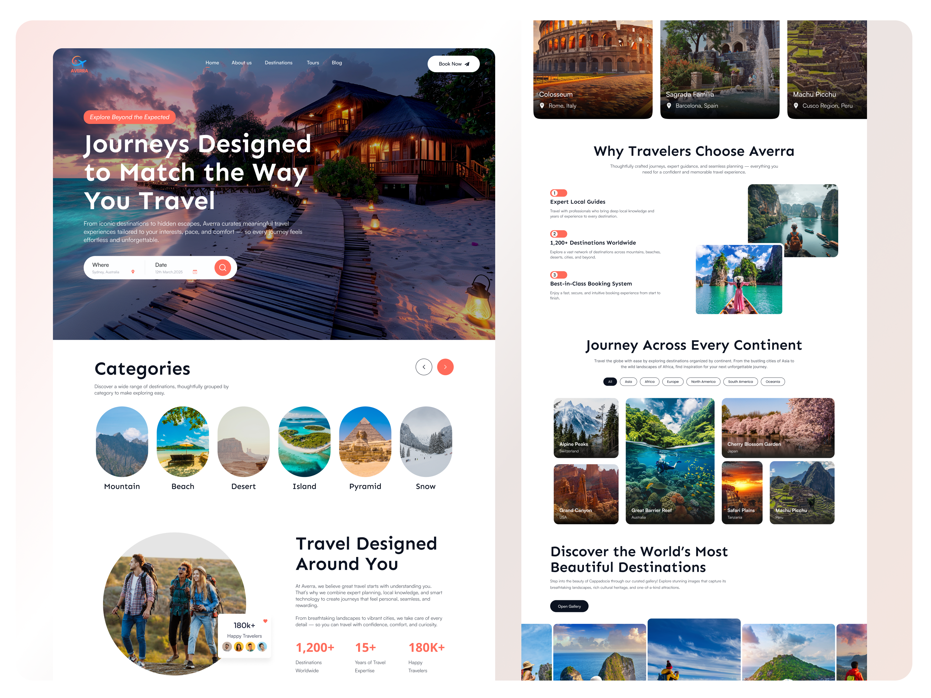 Averra — Immersive Travel & Vacation Landing Page adventure agency booking app clean ui design explore hero section holiday kinetic glyph landing page lifestyle mehbubur rahman modern interface nature tourism travel website trip planner vacation website website design