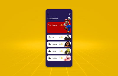 Daily UI :: 019 Game leaderboard. 019 appdesign dailyui dailyuichallenge digitaldesign game gamedesign gameui interfacedesign leaderboard mario moana mobilegame patrick po shrek ui uichallenge userexperience userinterface