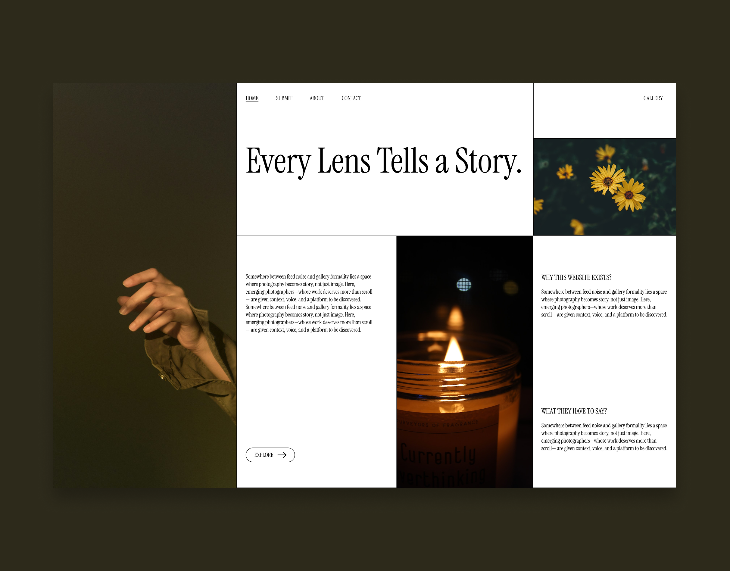 Lens — Editorial Photography Website UI/UX Design figma hero ui landing page photography ui ui design uiux user experience user interface ux design web design website design