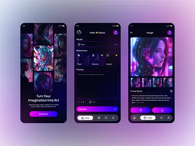 AI Image Generator App UI — Text to Image with Smart Prompting aiappdesign aiartgenerator aiimagegenerator appconcept creativeai cyberpunkdesign dailyui darkui designinspiration dribbble dribbbledesign letest mobileappdesign modern neonui promptdesign texttoimage ui uiuxdesign visualdesign