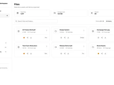 Workspace Dashboard clean ui minimal design modern interface responsive layout ui design ux design