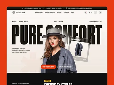 Winterella - E-commerce Hero UI – Website UI/UX Concept brand identity clean ecommerce ecommerce shop hero hero section landing page minimal modern online shop product sections shop shopping store ui ux web design website woocommerce