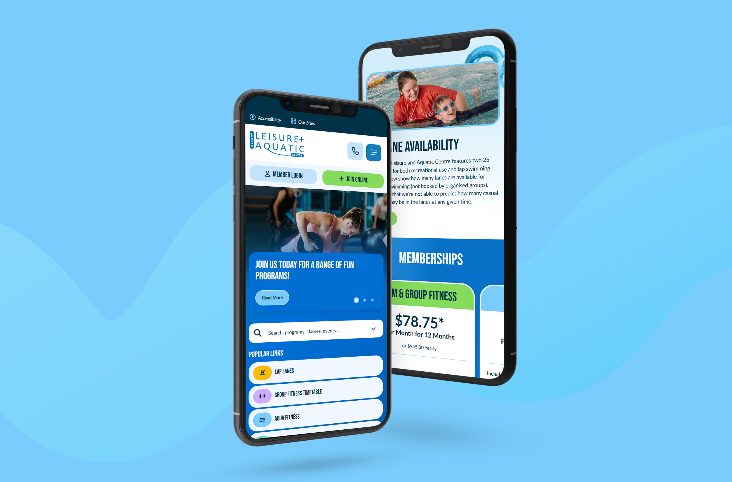 Albany Leisure and Aquatic Centre (ALAC) Website Redesign australia blue design icons leisure center perth pool quick links quicklinks ui website