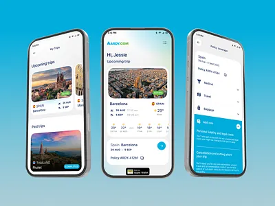 Travel Insurance Companion App animation blue country flight plan planner trip weather
