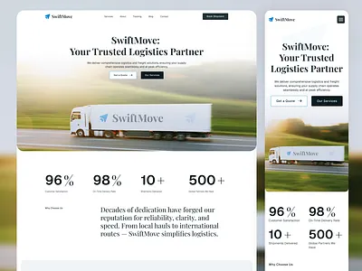 Landing Page Design for SwiftMove Cargo Company's Website business website cargo website clean ui conversion design corporate website dashboard inspired landing page logistics website minimal design mobile first modern web responsive design saas style supply chain transportation ui ui design ux design web design website concept