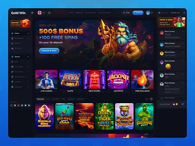 GoldWin - Online Casino casino casino design casino gambling casino games casino interface casino online casino template casino ui casino website design gambling gambling website home page online casino ux casino web casino web design